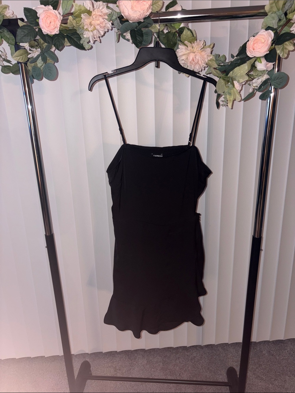 Express Black Mini Spaghetti-Strap Dress with Side Tie (bow)
